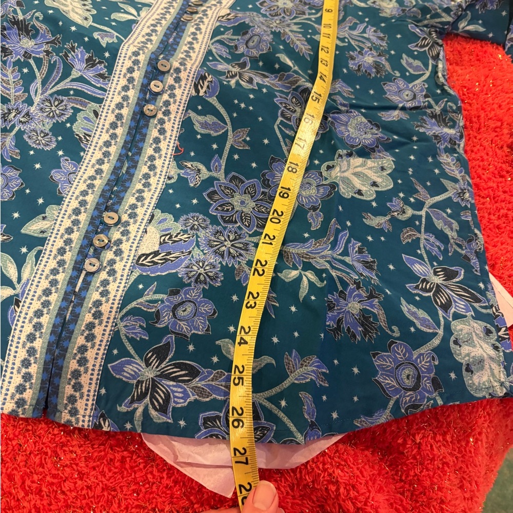 Sundance ‘Arvilla’ blue cobalt v-neck long sleeve floral boho blouse Small NEW - Picture 6 of 6